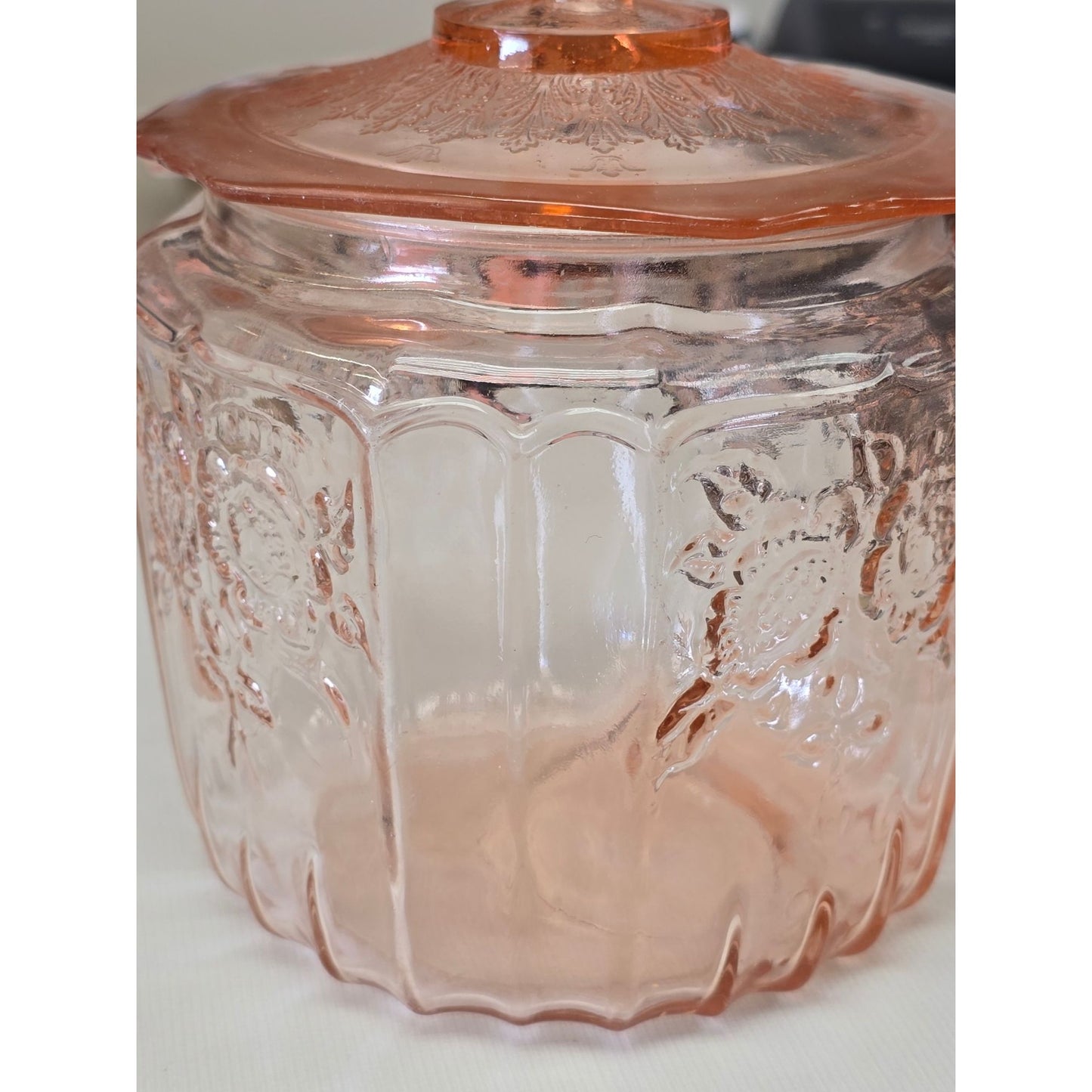 Vintage Pink Depression Glass Biscuit Jar