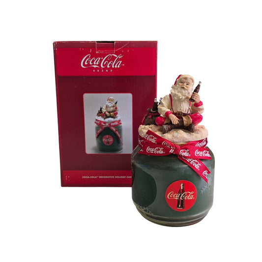 Coca-Cola Decorative Holiday Candle Santa Figurine Jar Green Wax