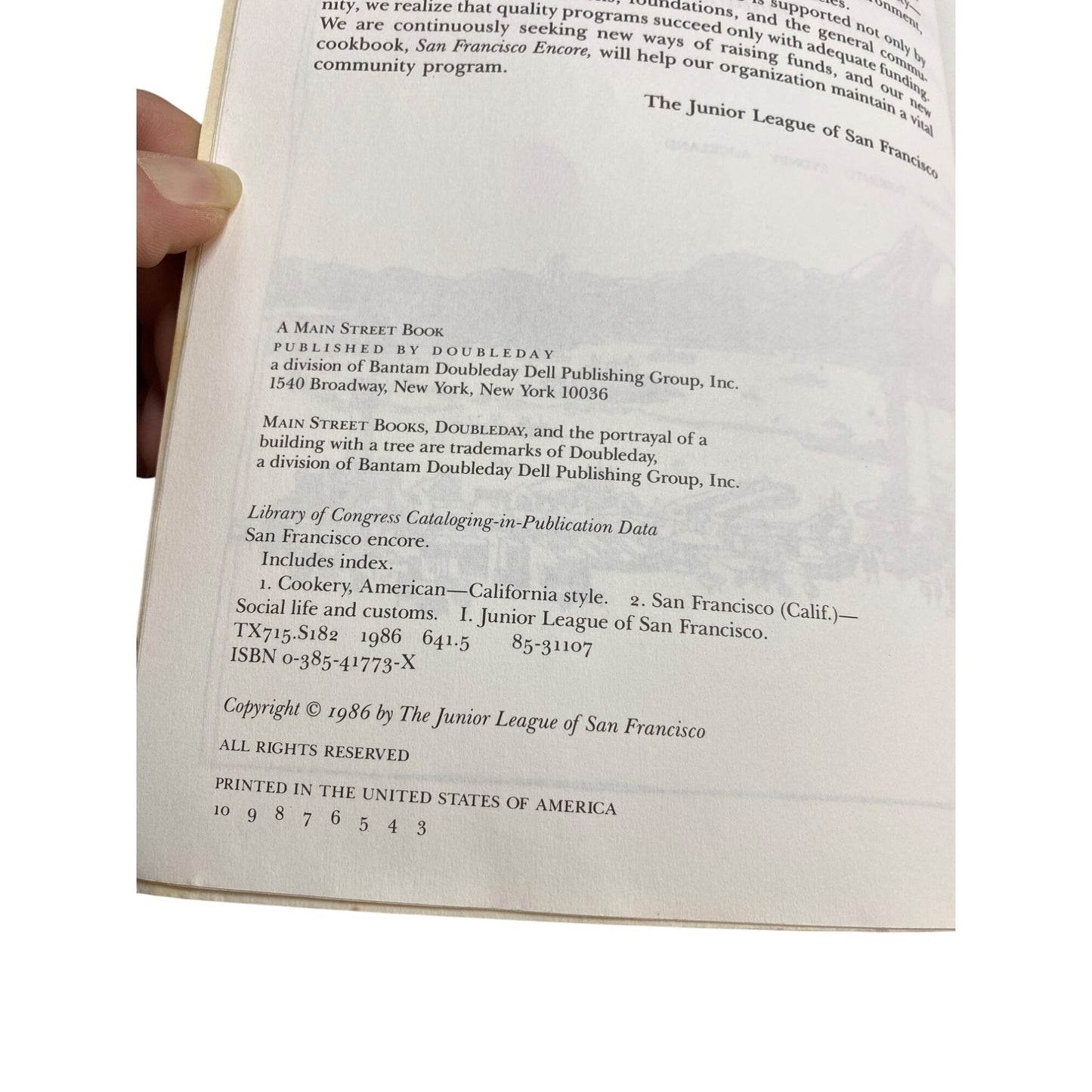 San Francisco Encore Cookbook By The Junior League Of San Francisco 1986  Over 500 Recipes