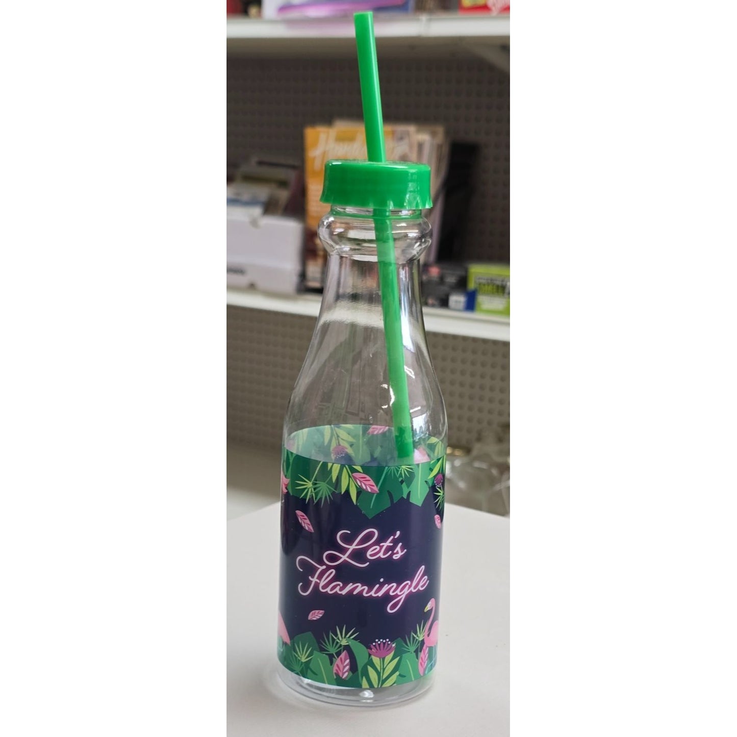 Lets Flamingle 22 Oz Water Bottle With Straw
