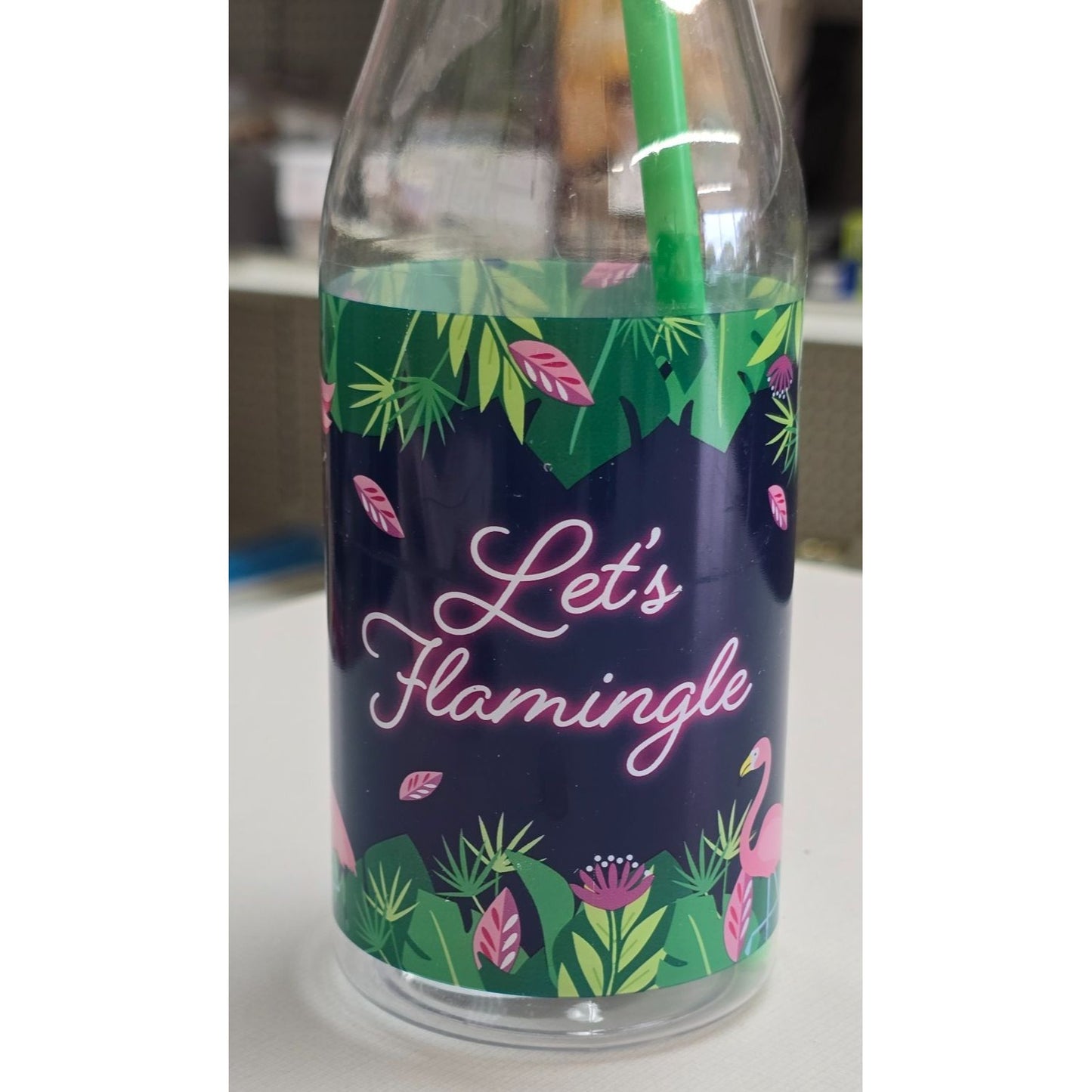 Lets Flamingle 22 Oz Water Bottle With Straw