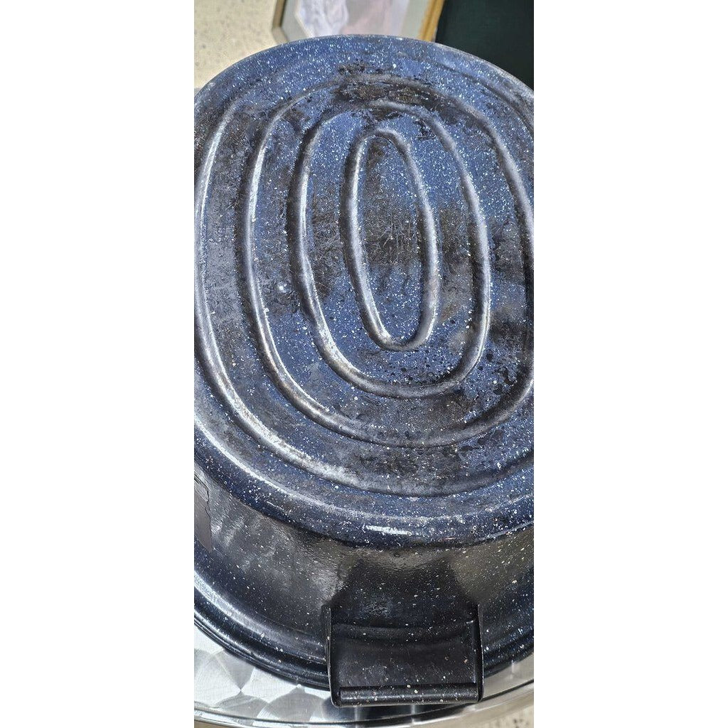 Black Graniteware Oval Roaster Roasting Pan w Lid Kitchen Tool Vintage Federal Roaster USA