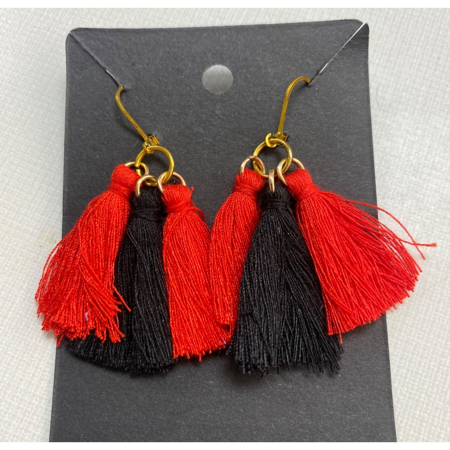 New Handmade Fan Tassel Earrings Gold Boho Jewelry Red Black Thread