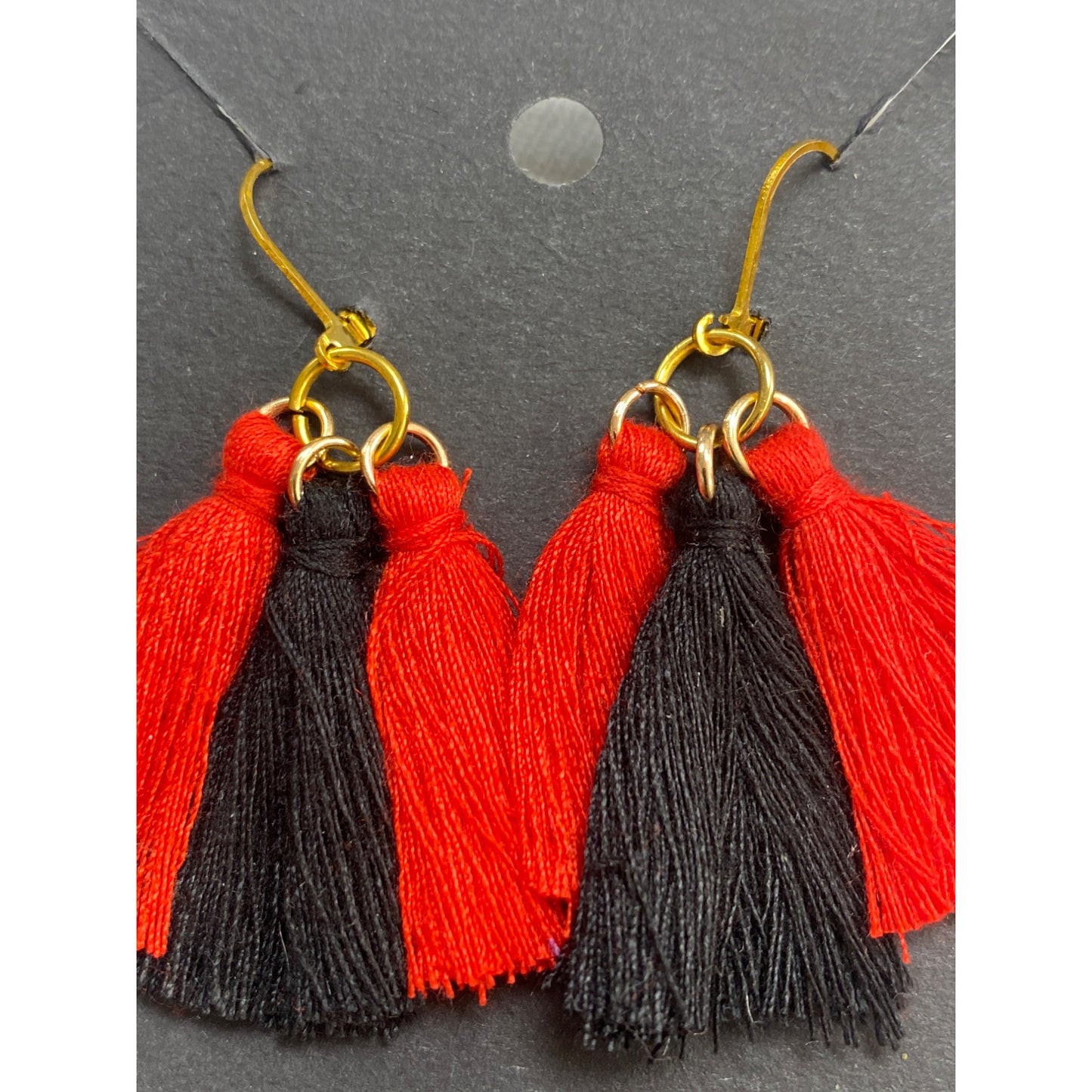 New Handmade Fan Tassel Earrings Gold Boho Jewelry Red Black Thread