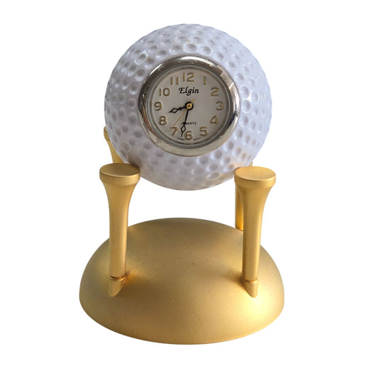 Elgin Golf Ball Desk Clock With Gold Base