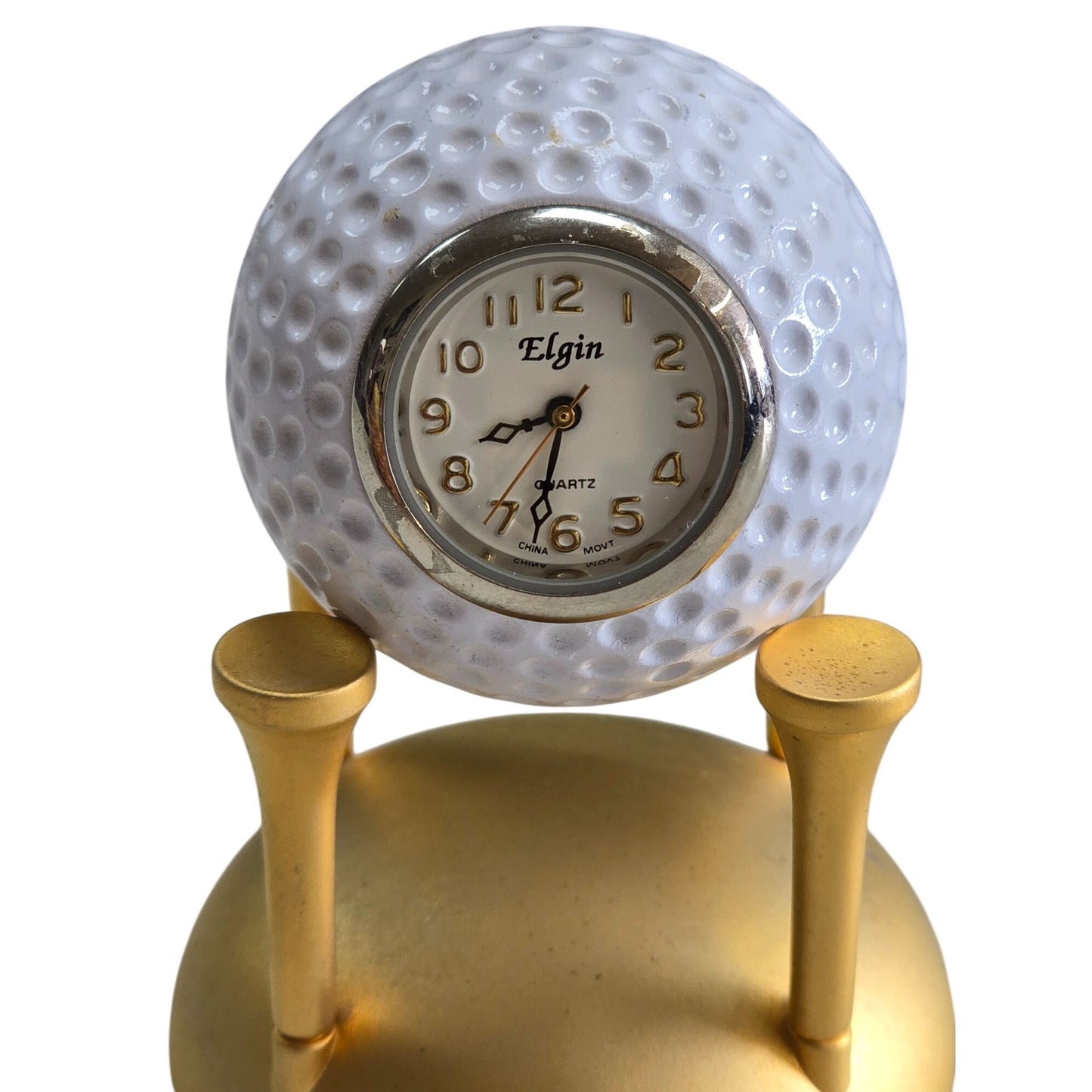 Elgin Golf Ball Desk Clock With Gold Base