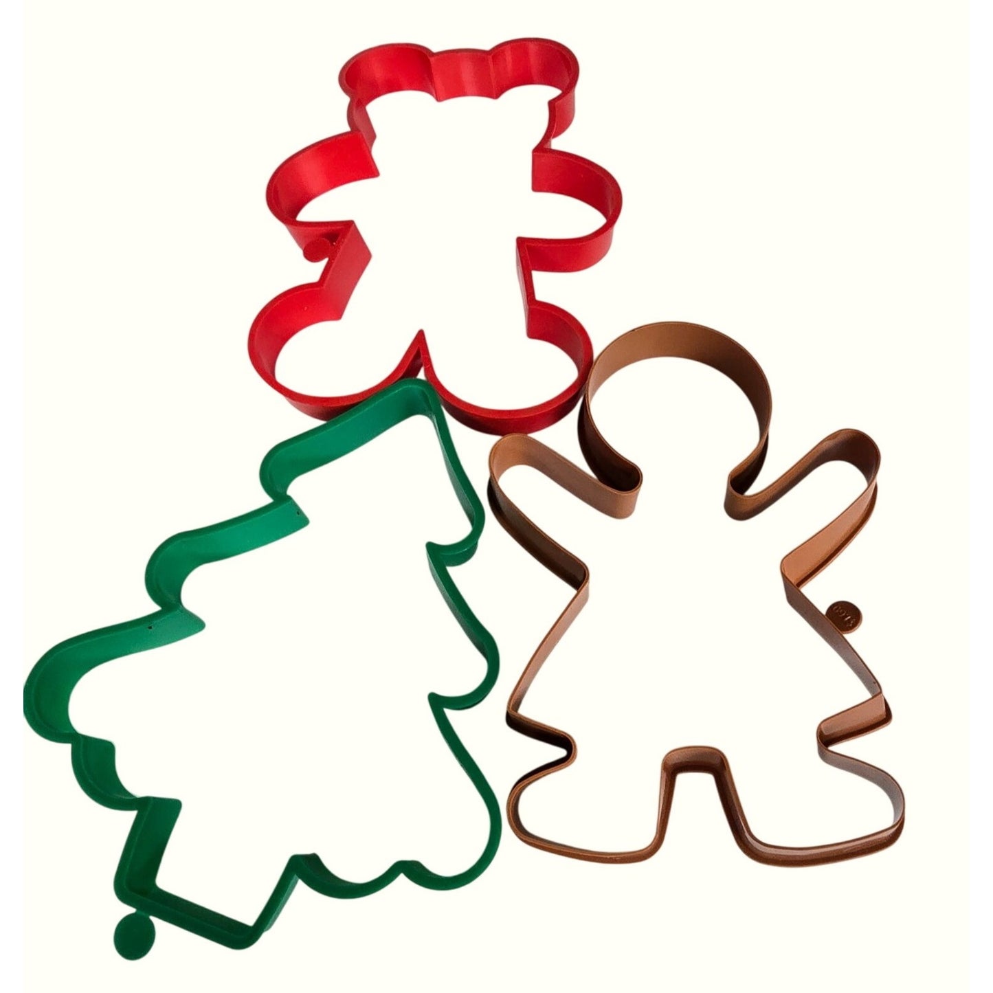 Christmas-Themed Cookie Cutters Set Of 3 Gingerbread Tree Bear Plastic Holiday Baking