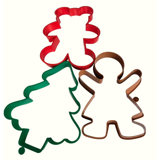 Christmas-Themed Cookie Cutters Set Of 3 Gingerbread Tree Bear Plastic Holiday Baking