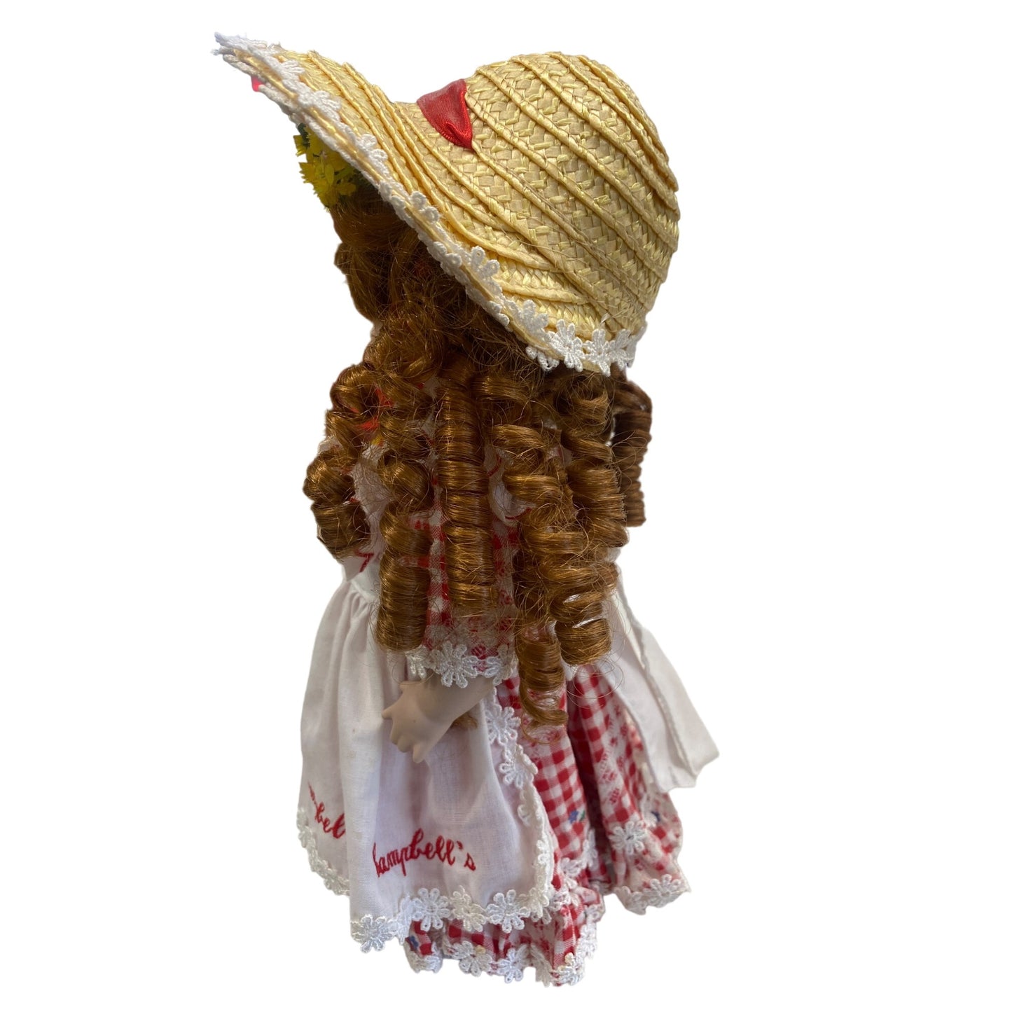 Vintage Campbells Soup Doll With Straw Hat & Gingham Dress Collectible 11" Made In Taiwan