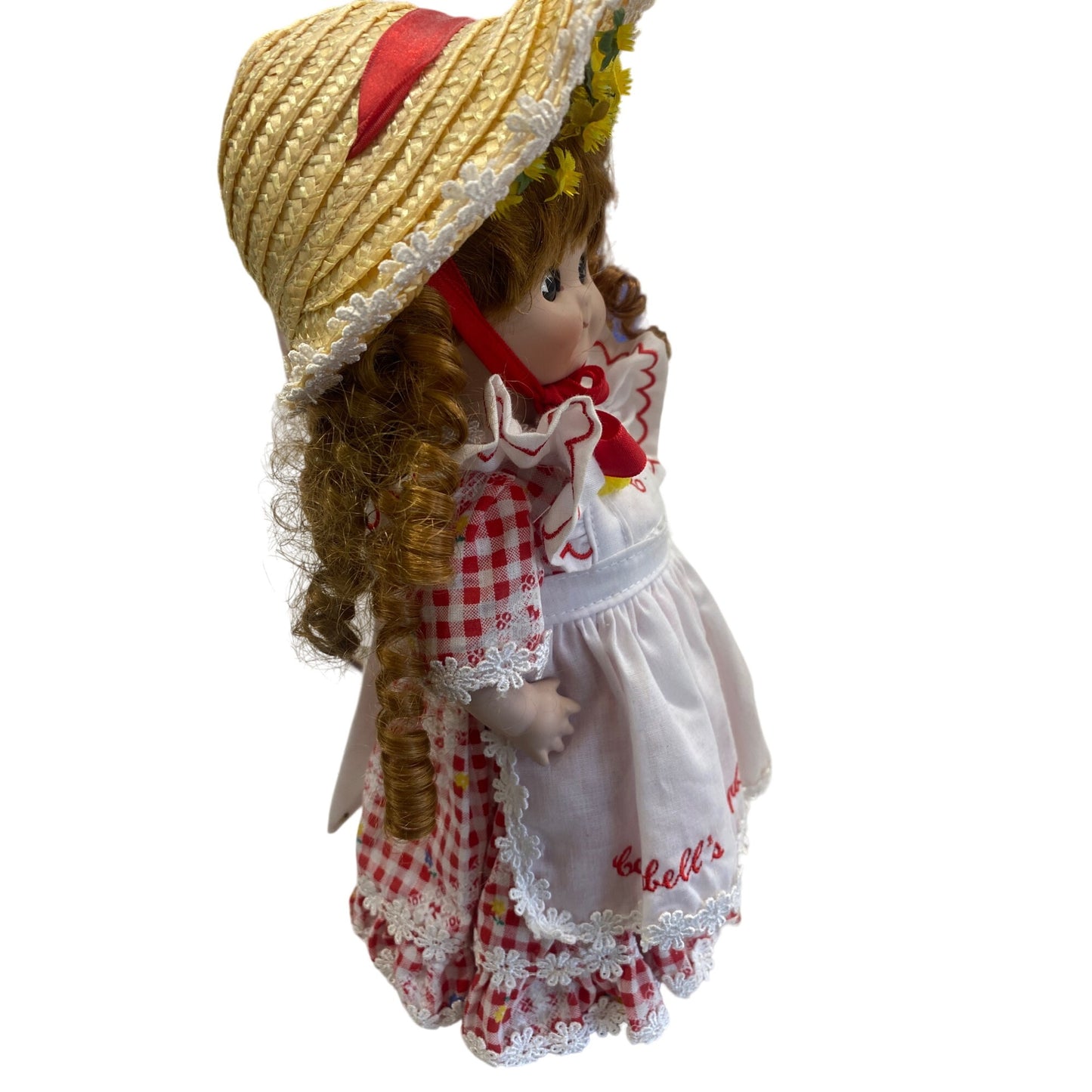 Vintage Campbells Soup Doll With Straw Hat & Gingham Dress Collectible 11" Made In Taiwan