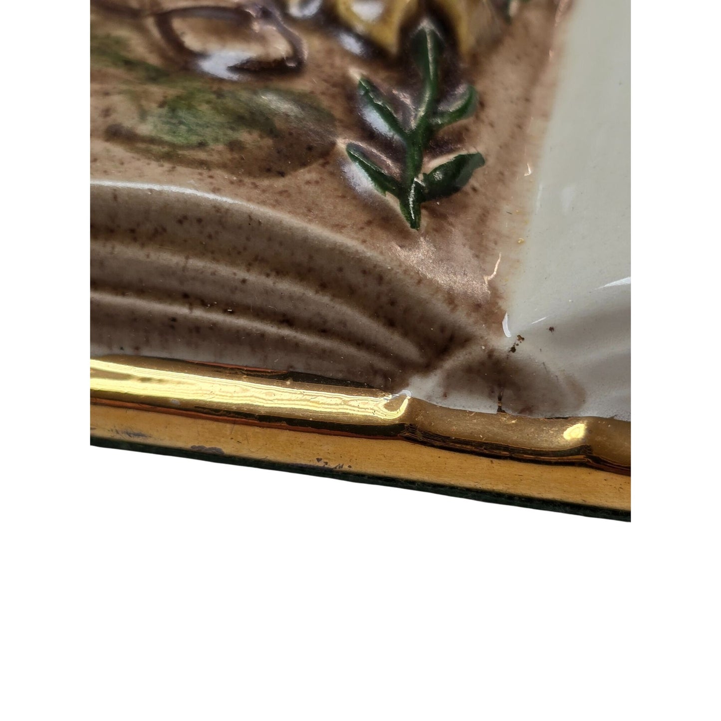 Vintage Ceramic Bible Jesus Plaque Mathew Gold Trim