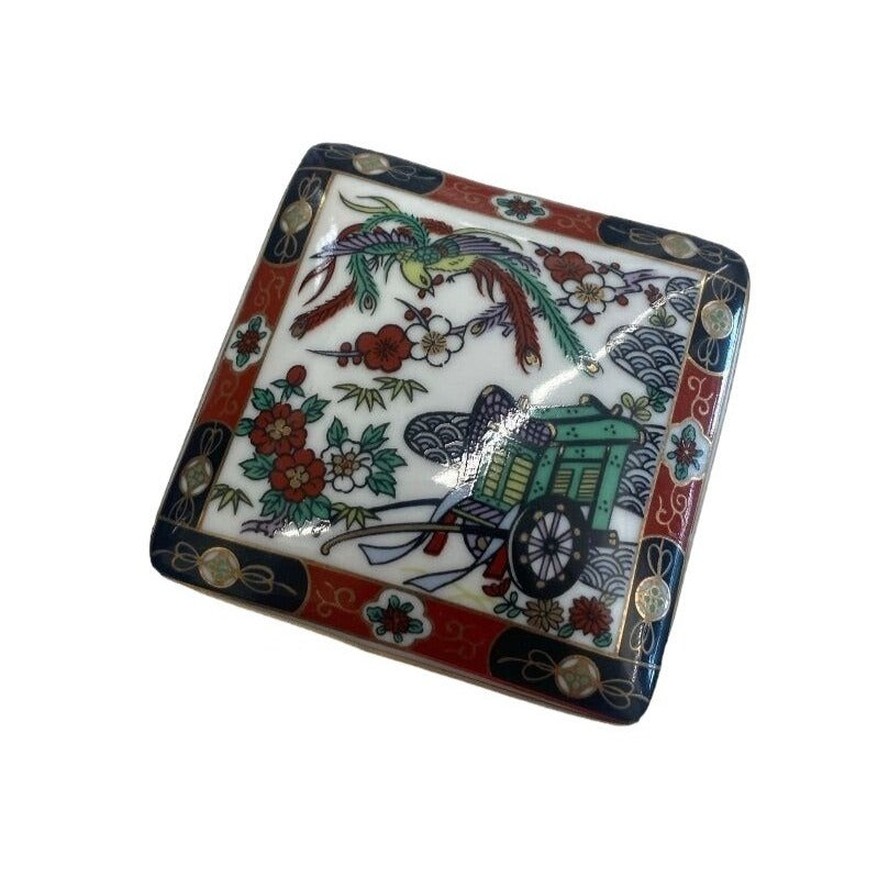 ImarI Porcelain Vintage Japan Porcelain Gold Trim Trinket Square Box