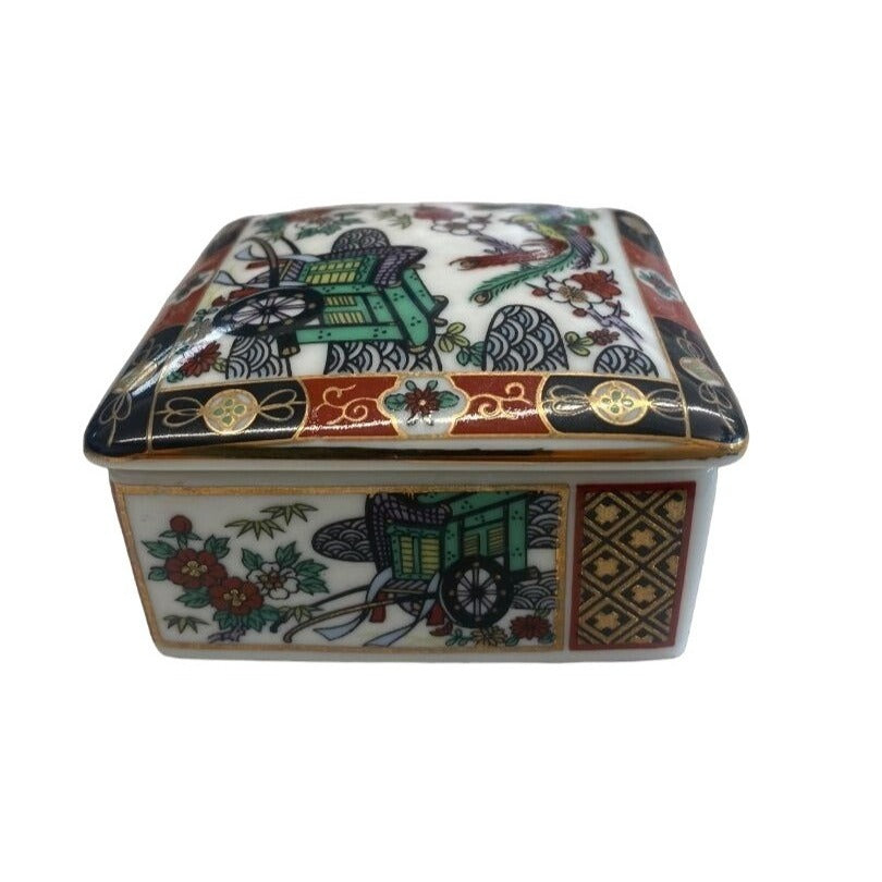 ImarI Porcelain Vintage Japan Porcelain Gold Trim Trinket Square Box