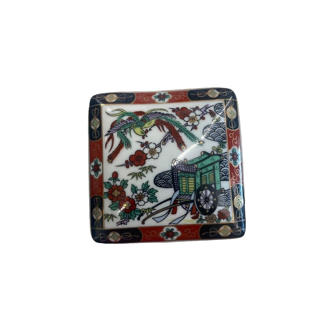 ImarI Porcelain Vintage Japan Porcelain Gold Trim Trinket Square Box