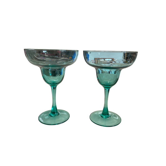 Set Of 2 Teal Margarita Glasses