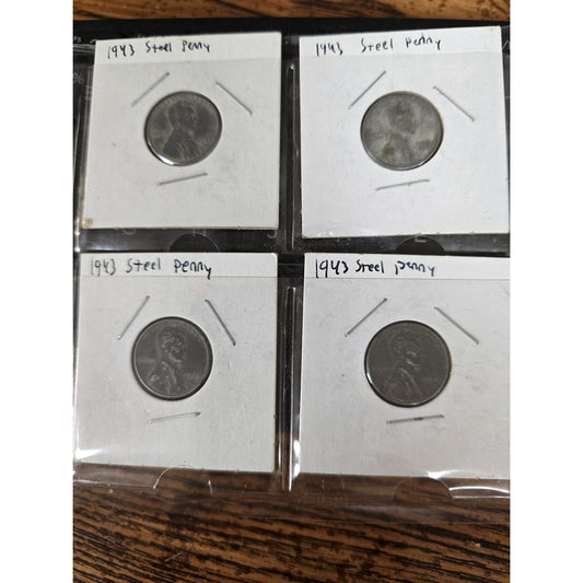 1943 Steel Penny Set Of 4 Coins In Protective Holders