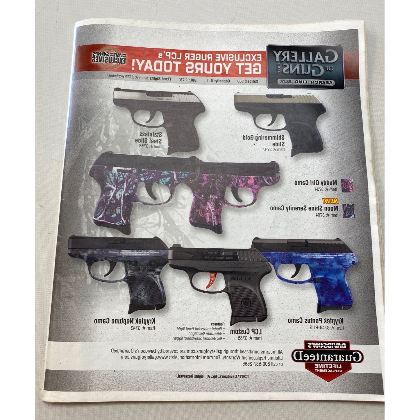 Exclusive Ruger LCP Pistols In Shimmering Gold Stainless Steel Muddy Girl Camo Moon Shine Serenity Camo Kryptek Pontus Camo & Neptune Camo