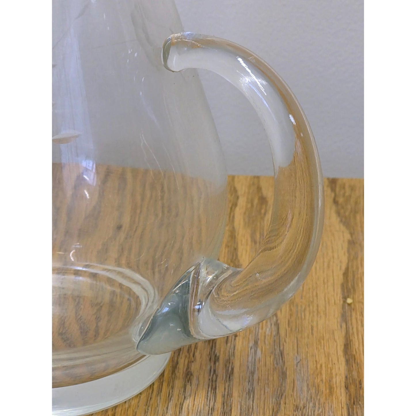 Vintage Clear Etched Glass Pitcher With Floral Design