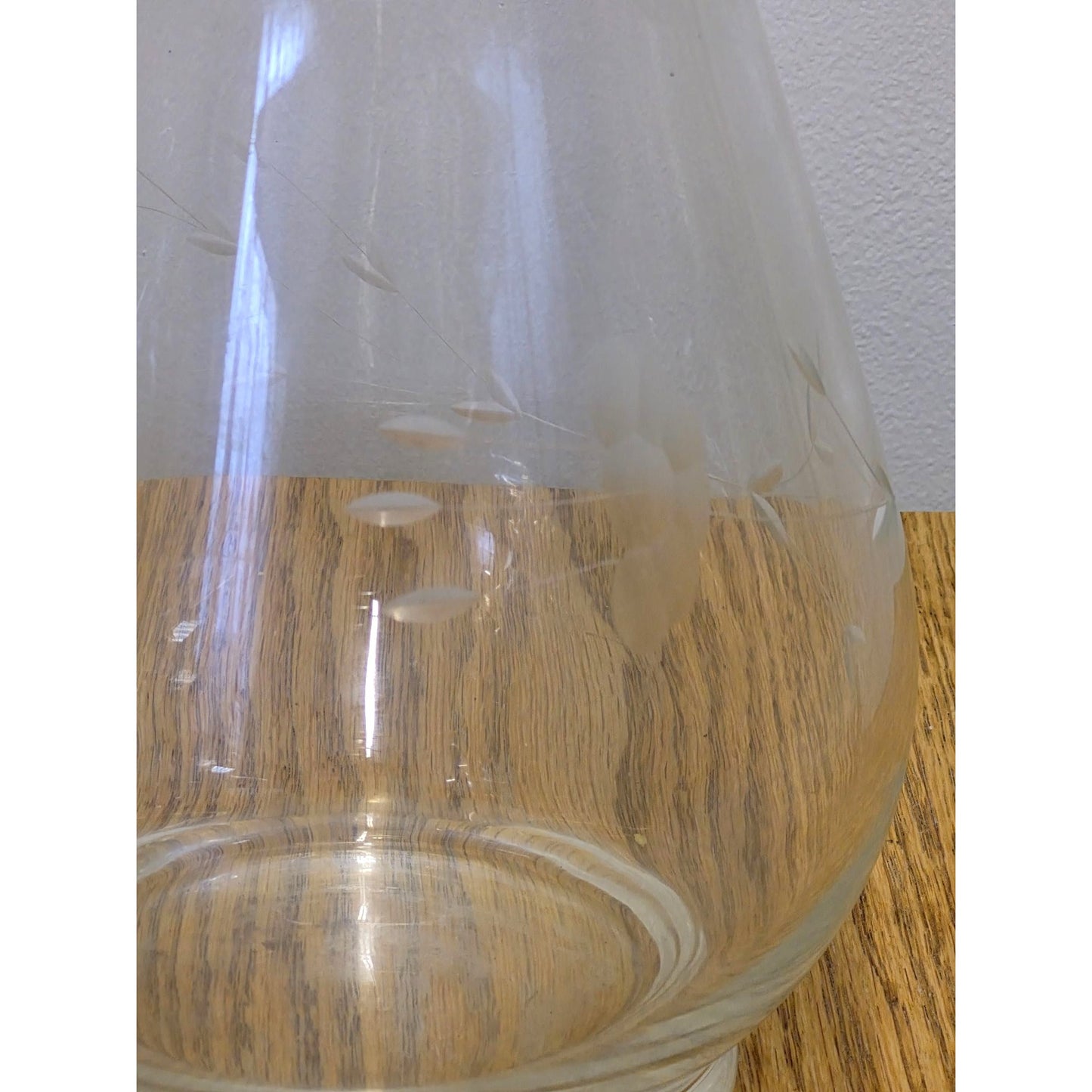 Vintage Clear Etched Glass Pitcher With Floral Design