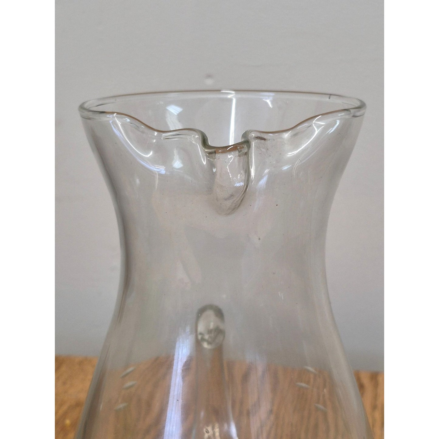 Vintage Clear Etched Glass Pitcher With Floral Design