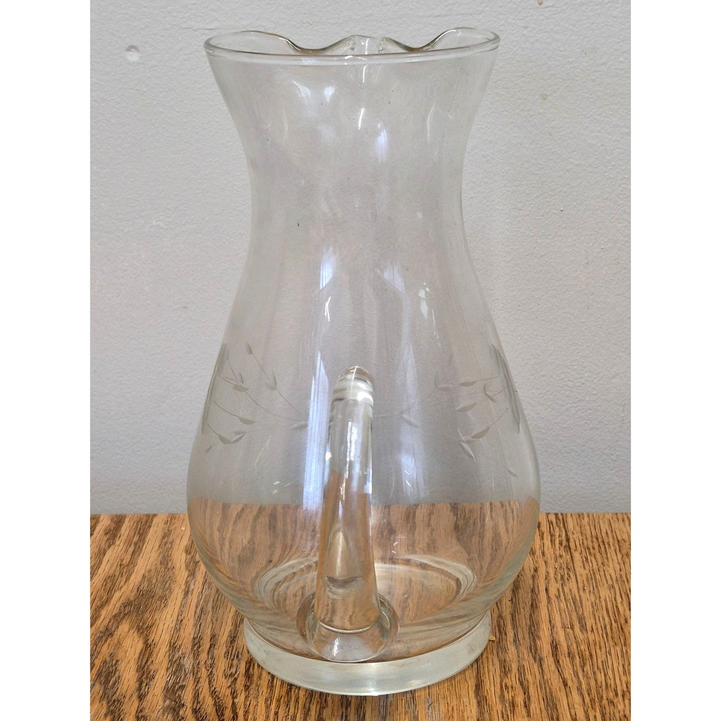Vintage Clear Etched Glass Pitcher With Floral Design