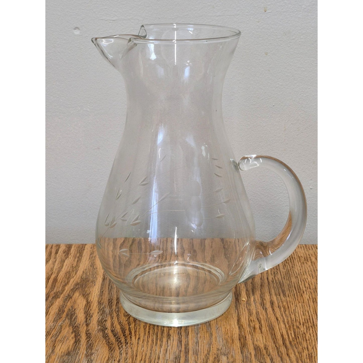 Vintage Clear Etched Glass Pitcher With Floral Design