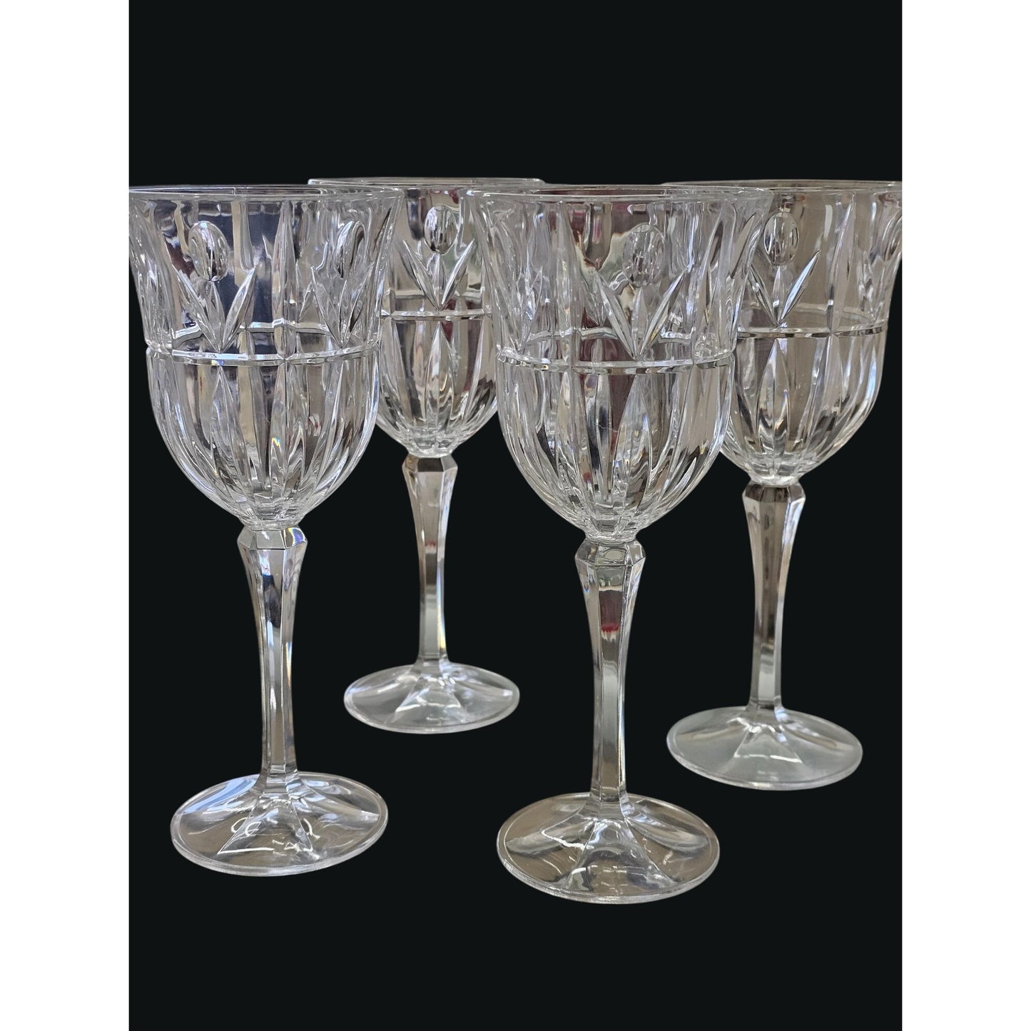 Block Crystal Tulip Garden Set Of 4 Vintage Wine Water Glasses Intricate Cut Design
