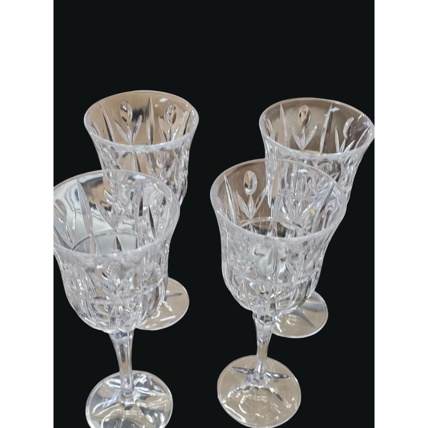 Block Crystal Tulip Garden Set Of 4 Vintage Wine Water Glasses Intricate Cut Design