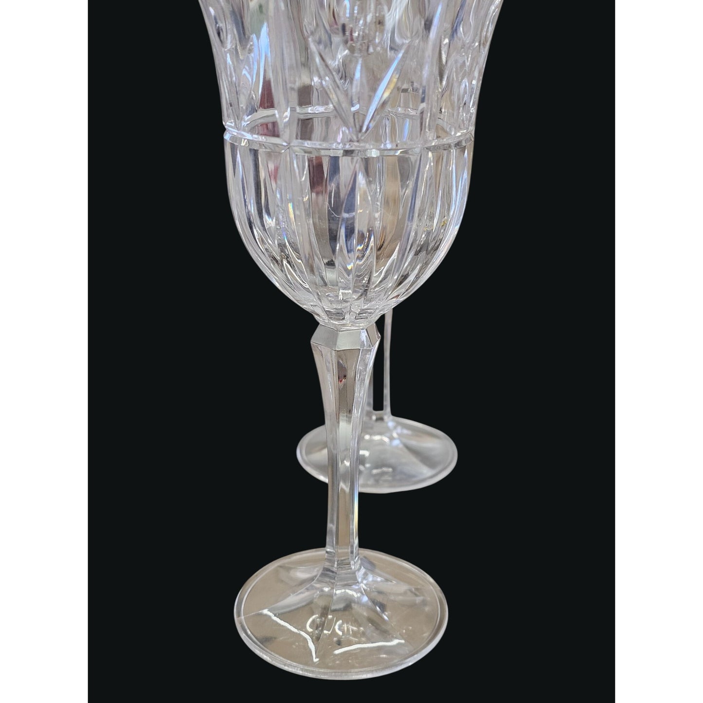 Block Crystal Tulip Garden Set Of 4 Vintage Wine Water Glasses Intricate Cut Design