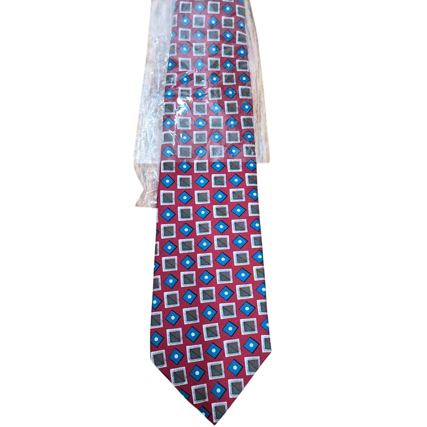 Morgan Hart Silk Tie Men's Tall Red Geometric Pattern 3.75" x 62"