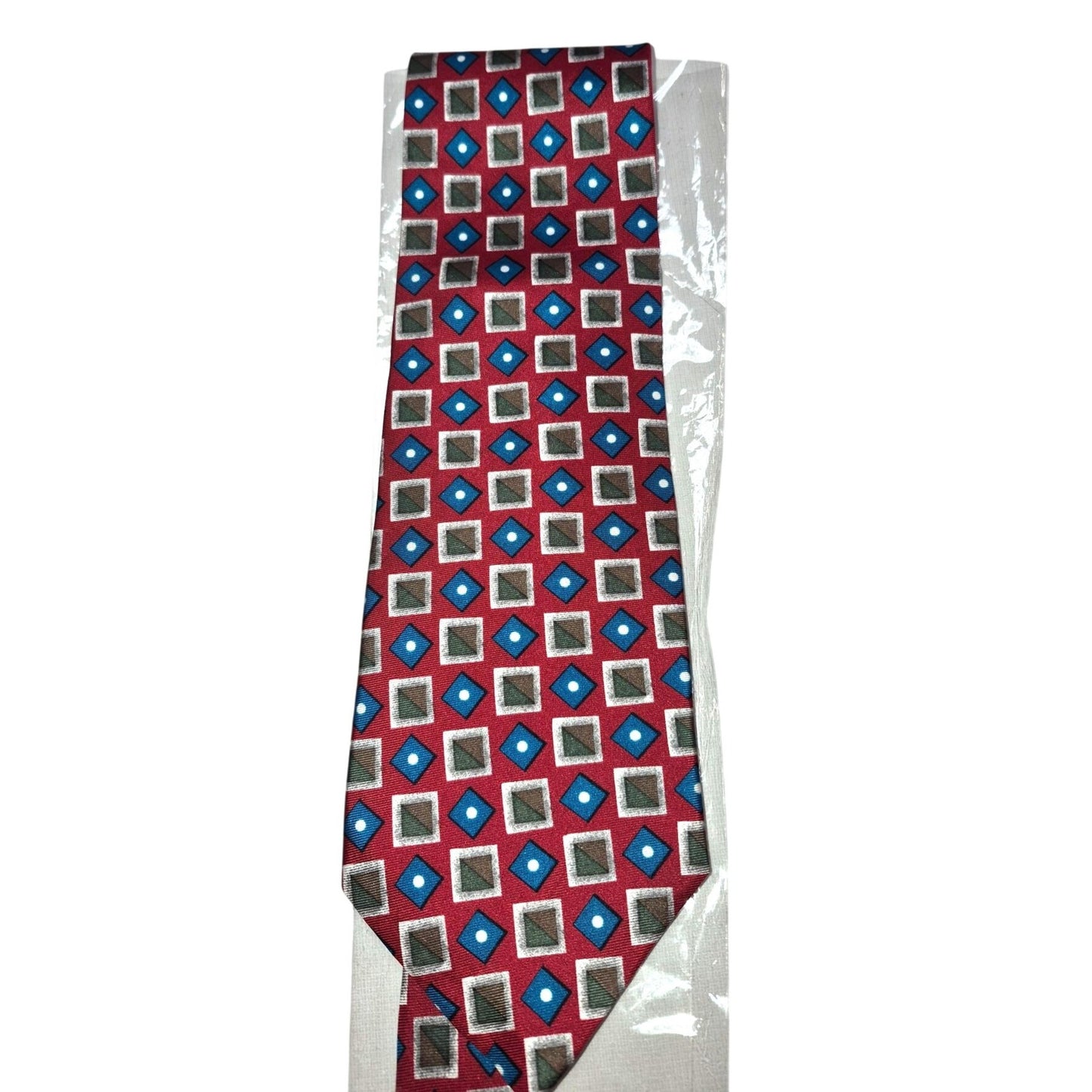 Morgan Hart Silk Tie Men's Tall Red Geometric Pattern 3.75" x 62"