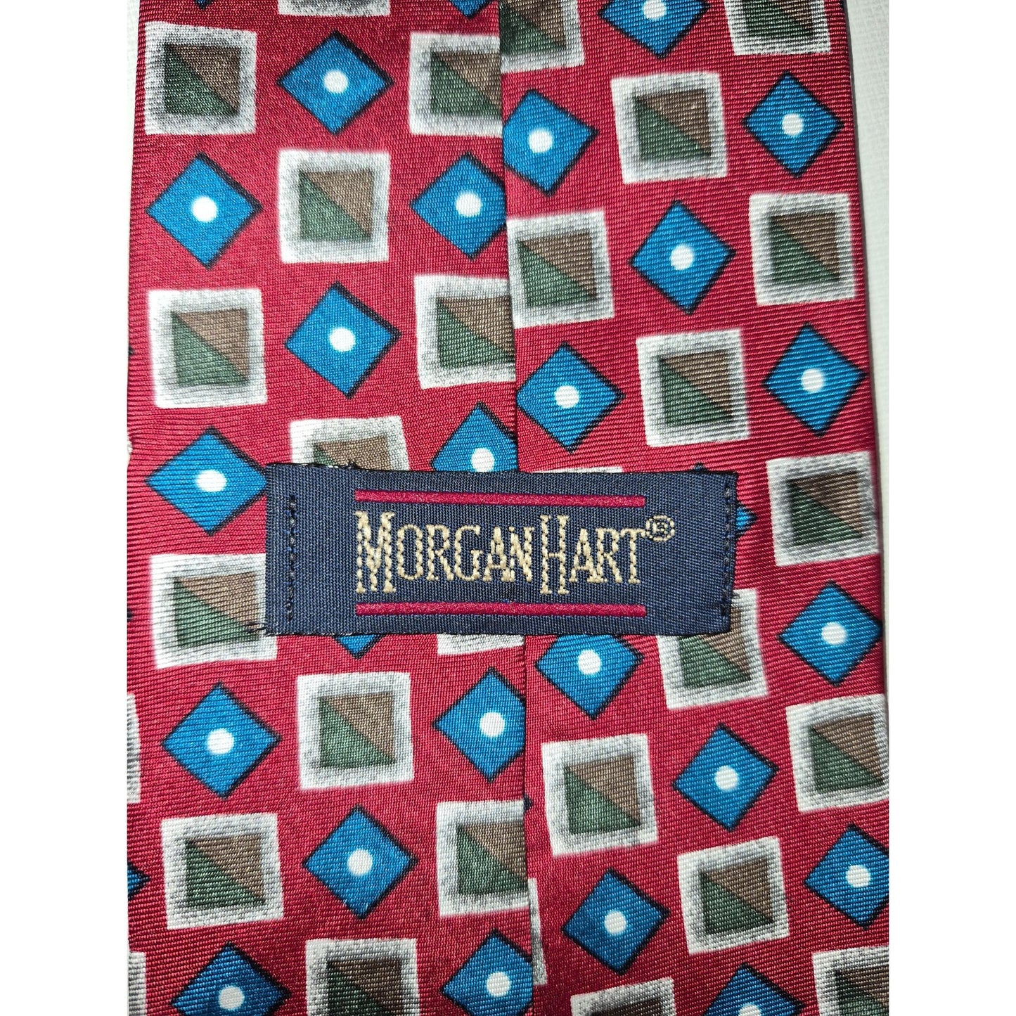 Morgan Hart Silk Tie Men's Tall Red Geometric Pattern 3.75" x 62"