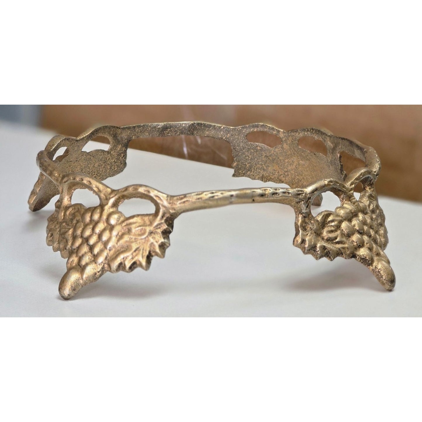 Vintage Grape Leaf Brass Centerpiece Stand with Bowl