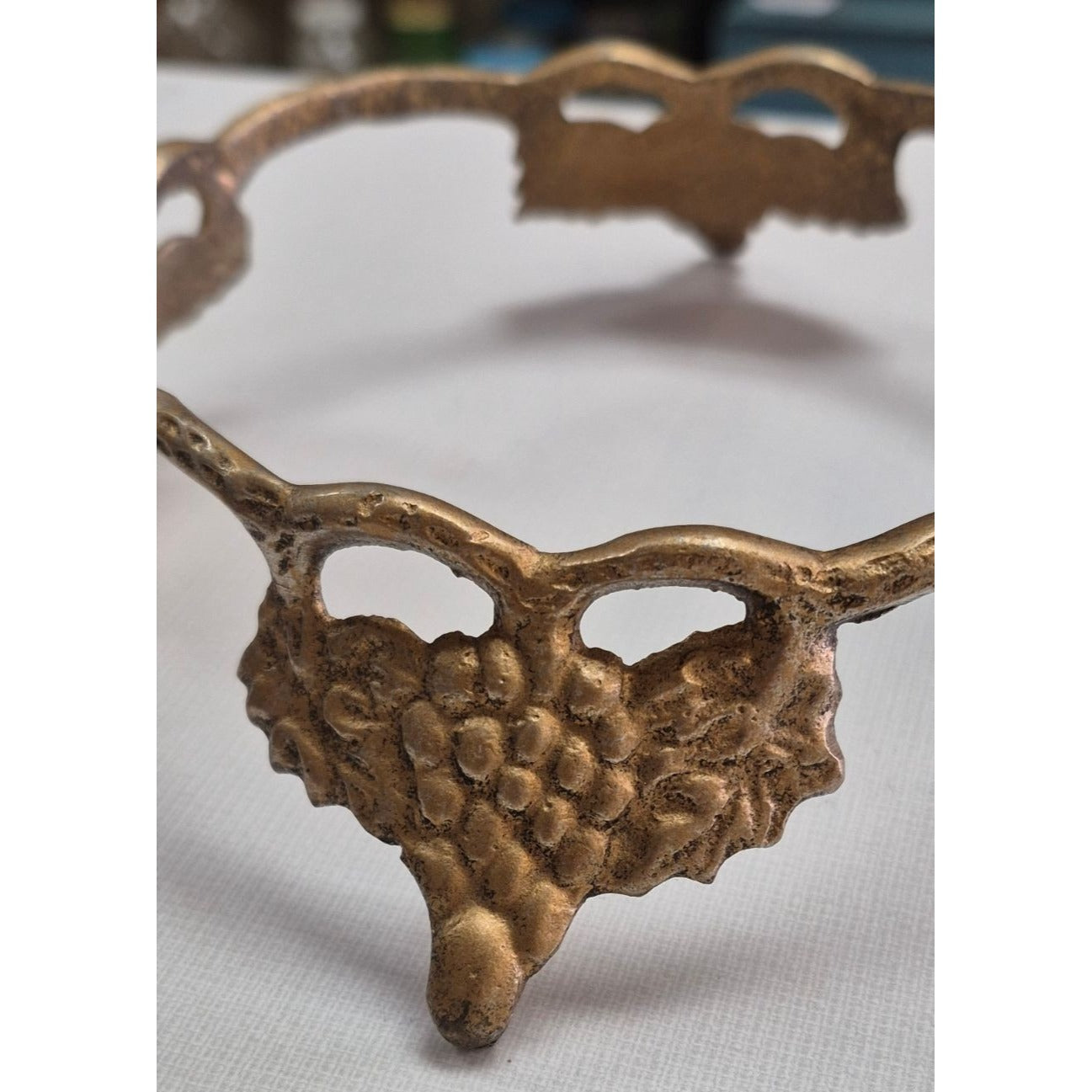 Vintage Grape Leaf Brass Centerpiece Stand with Bowl