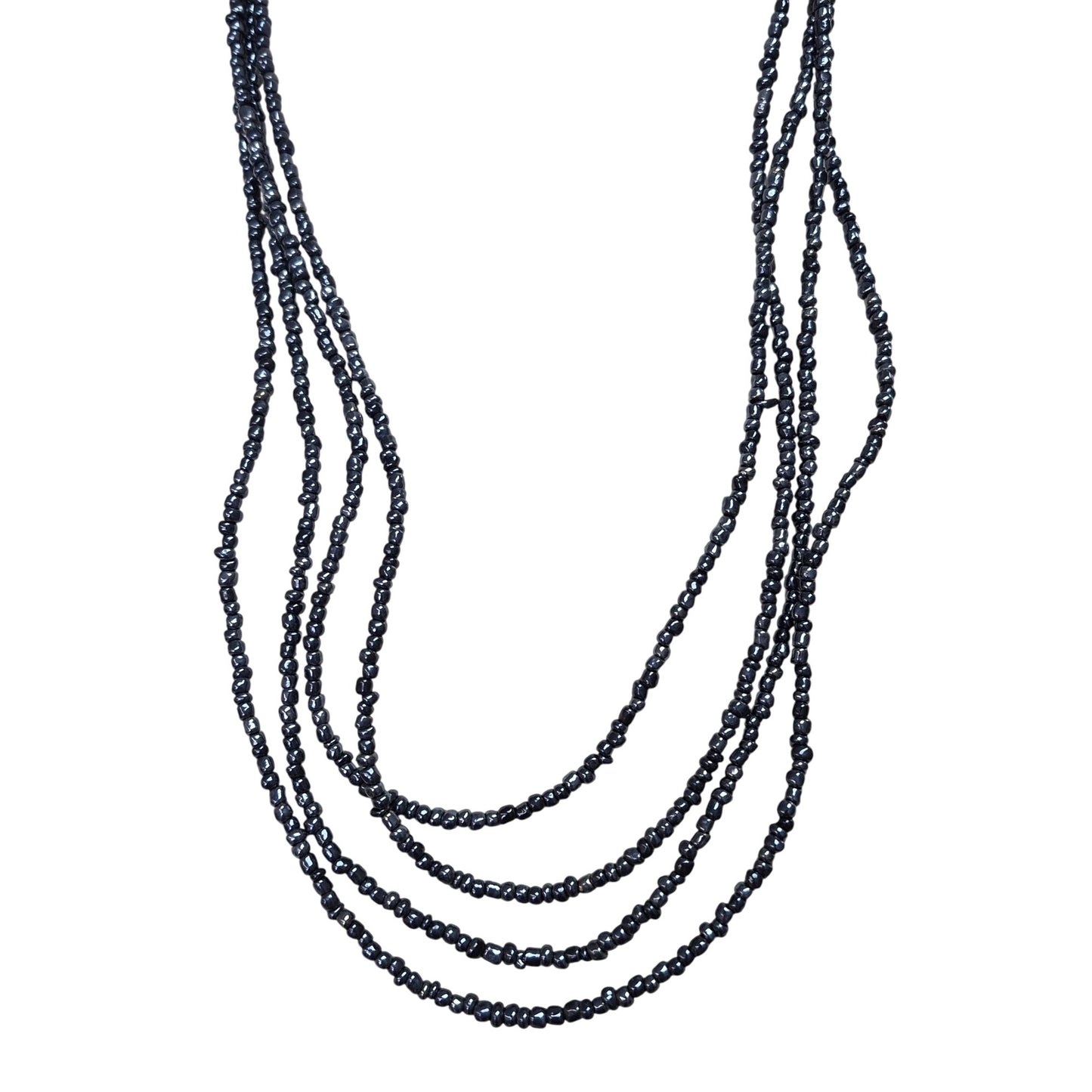 Black Beaded Hematite Multi-Strand Necklace 100" Lobster Clasp Closure
