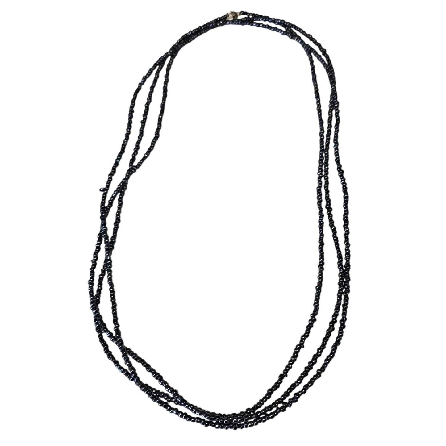 Black Beaded Hematite Multi-Strand Necklace 100" Lobster Clasp Closure