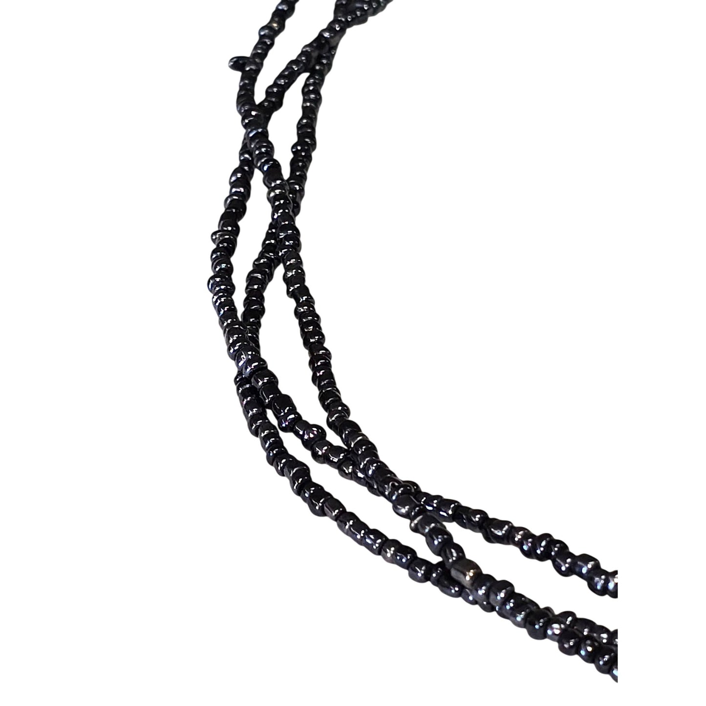Black Beaded Hematite Multi-Strand Necklace 100" Lobster Clasp Closure