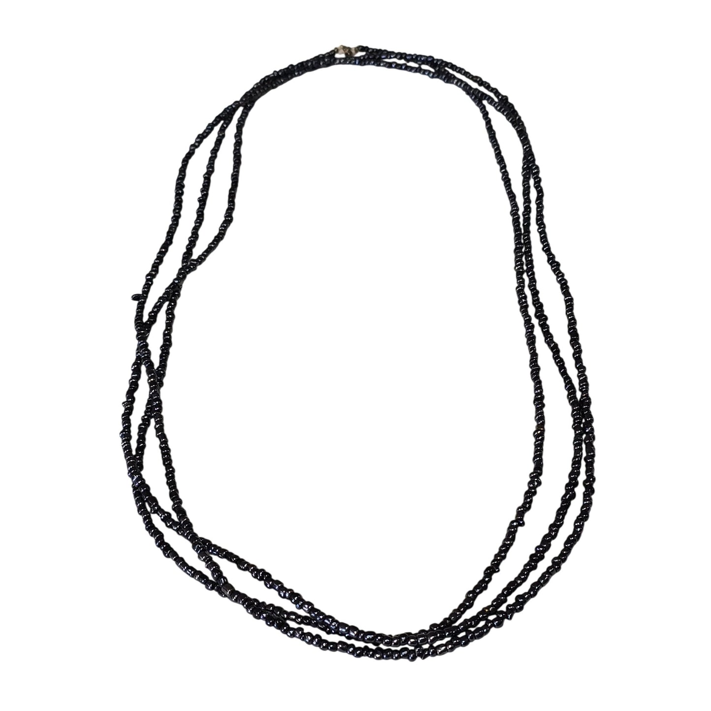 Black Beaded Hematite Multi-Strand Necklace 100" Lobster Clasp Closure