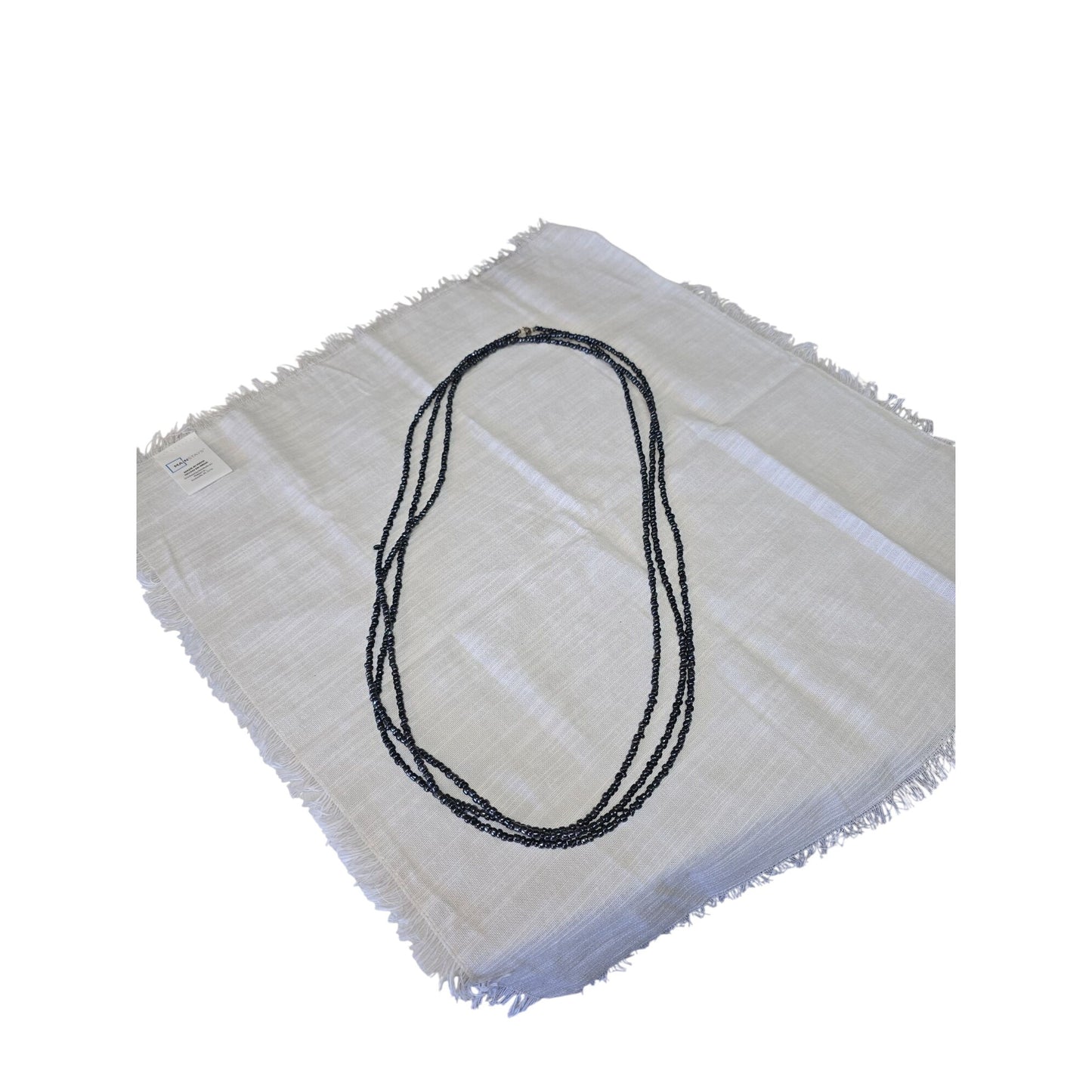 Black Beaded Hematite Multi-Strand Necklace 100" Lobster Clasp Closure