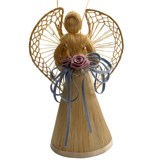 Handcrafted Straw Angel With Floral Accents