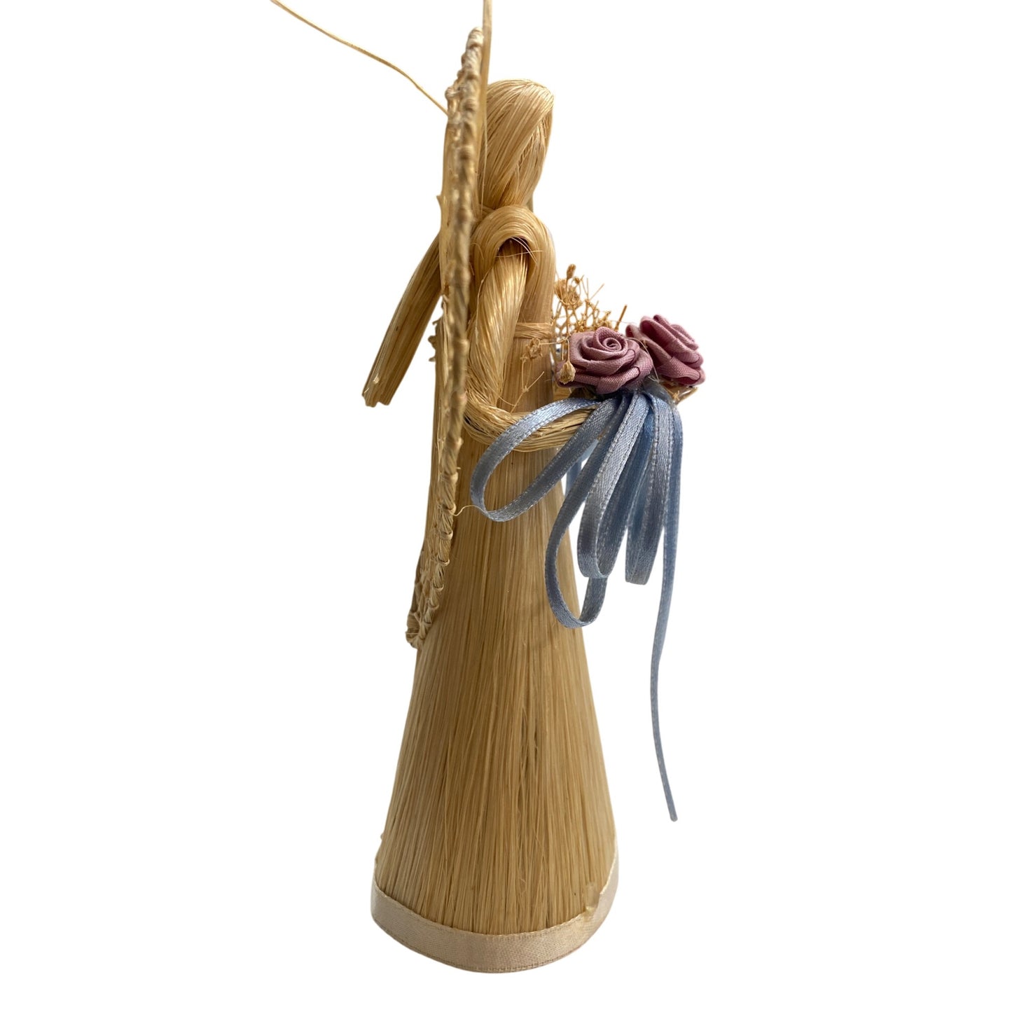 Handcrafted Straw Angel With Floral Accents