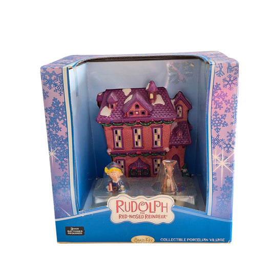 2005 Brass Key Rudolph Red Nosed Reindeer Porcelain Collectible Village House