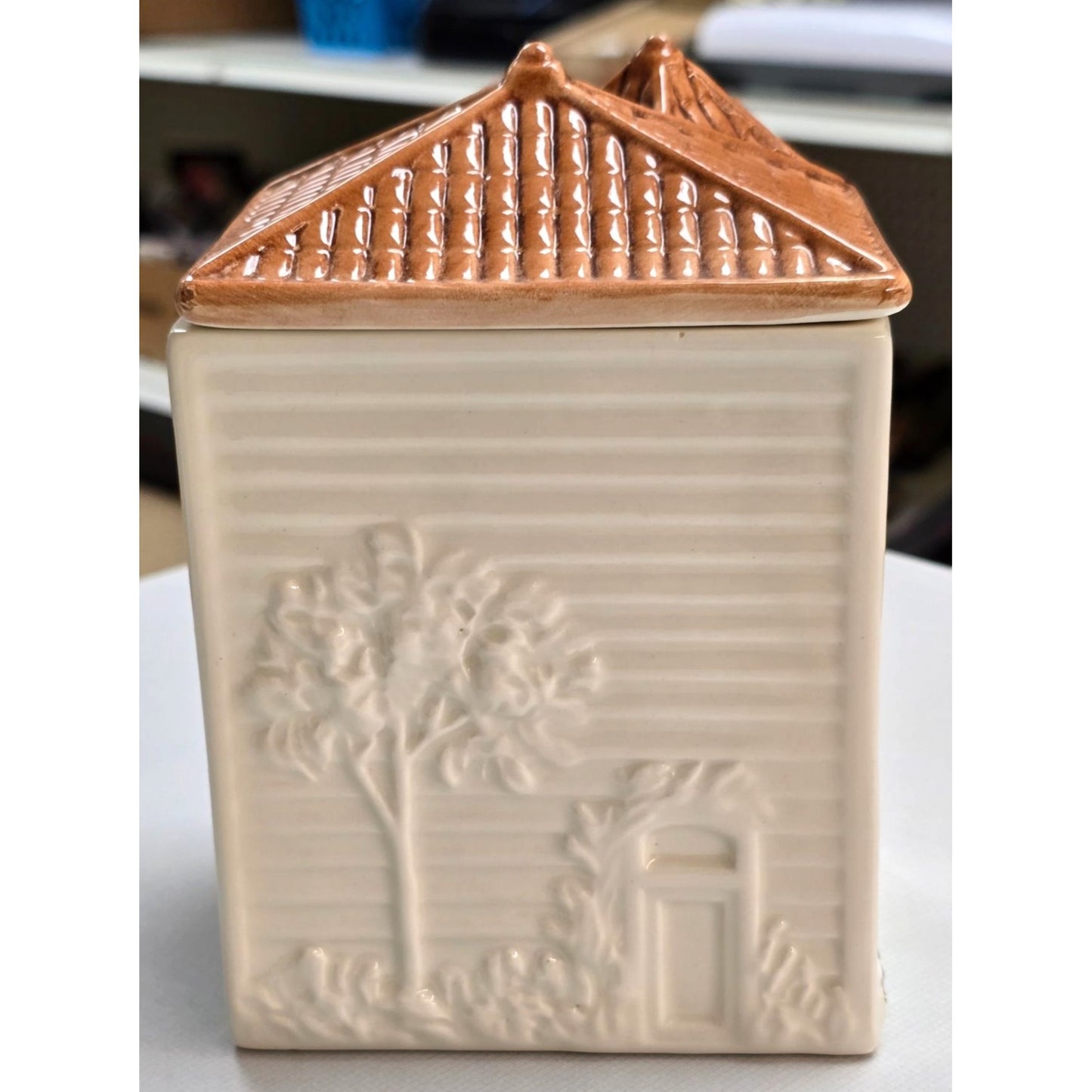 1980s Avon Hand Painted Pastel Townhouse Canister Jar Vintage 7"