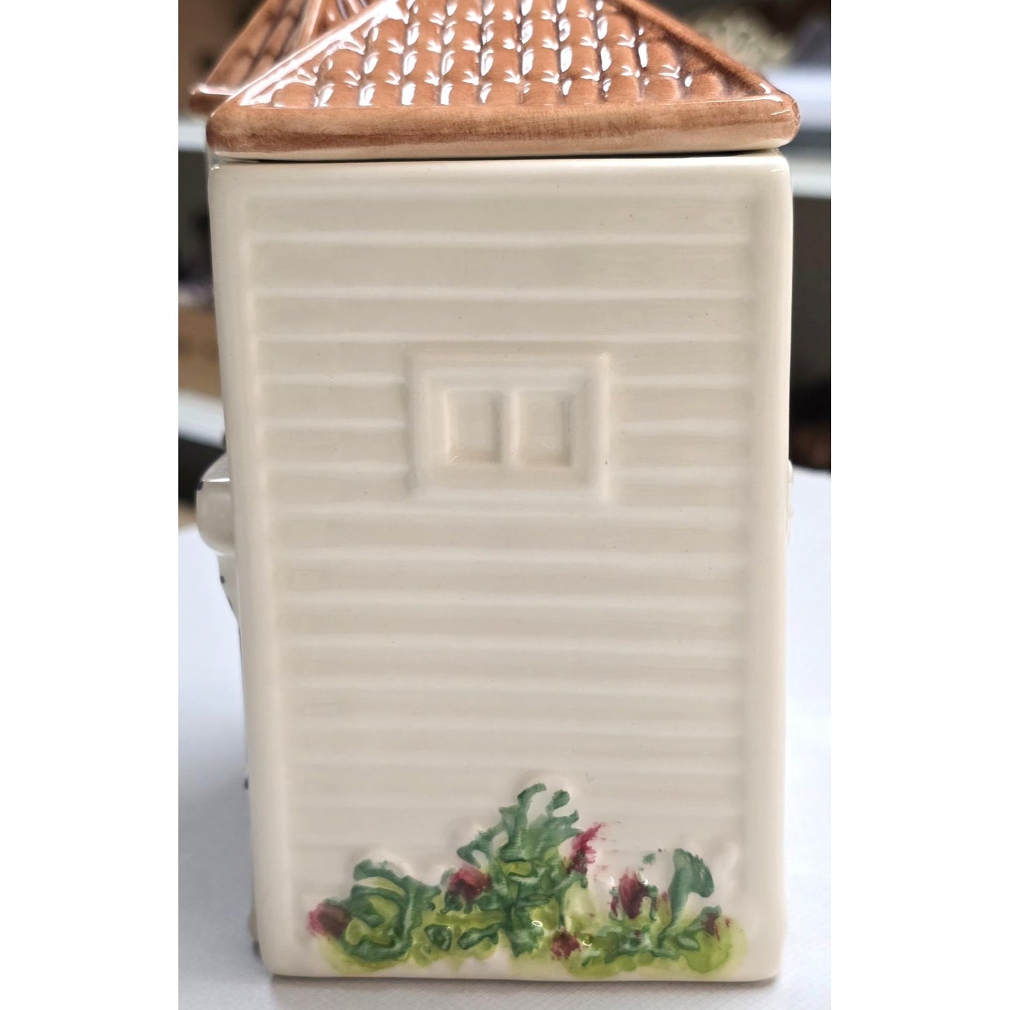 1980s Avon Hand Painted Pastel Townhouse Canister Jar Vintage 7"