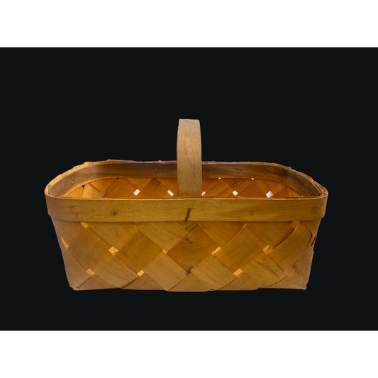 Vintage Handwoven Wooden Picnic Basket With Sturdy Handle