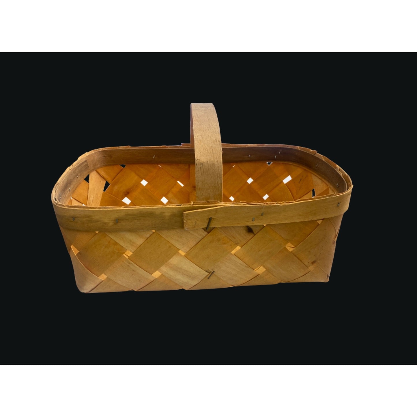 Vintage Handwoven Wooden Picnic Basket With Sturdy Handle