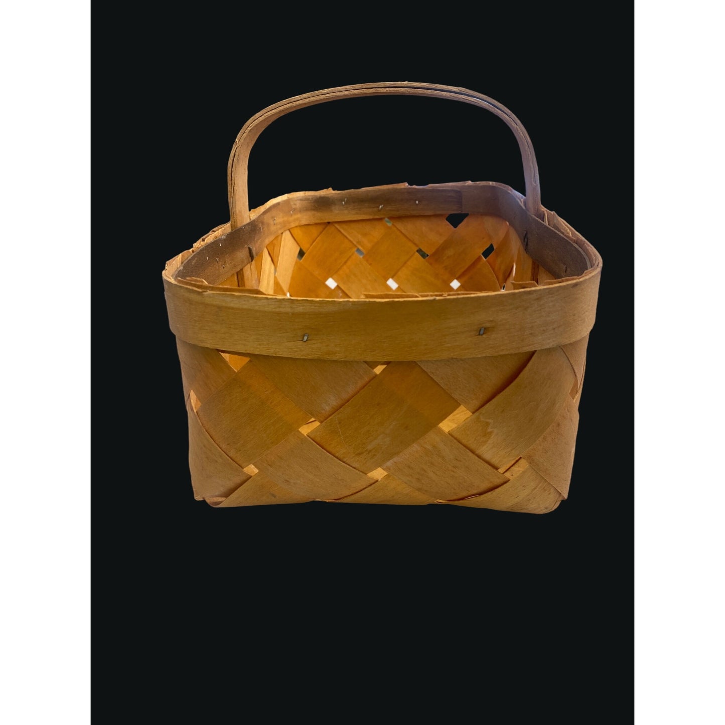 Vintage Handwoven Wooden Picnic Basket With Sturdy Handle