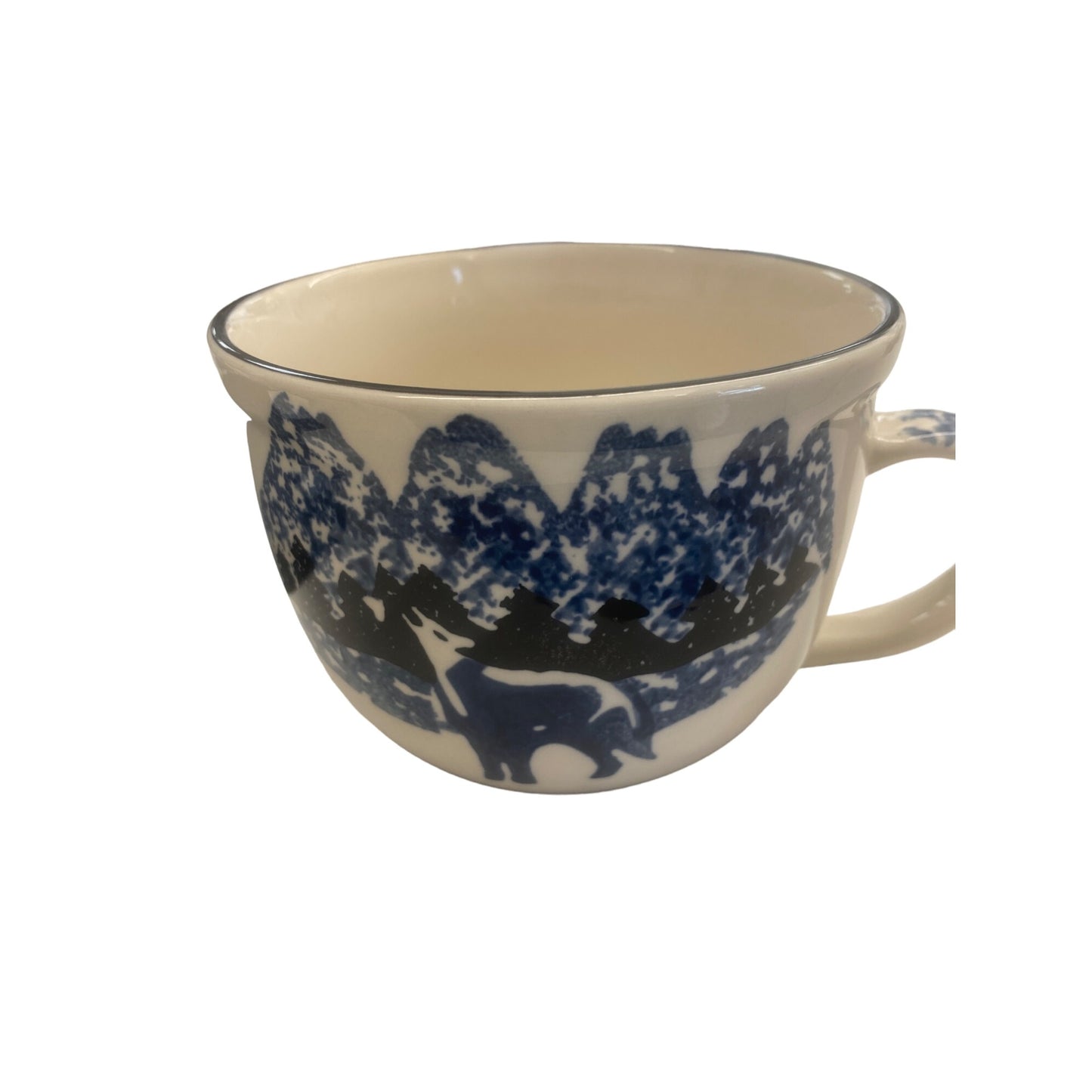 Folk Craft "Wolf" By Tienshan Mug 20 Oz Porcelain Blue & White Made In China