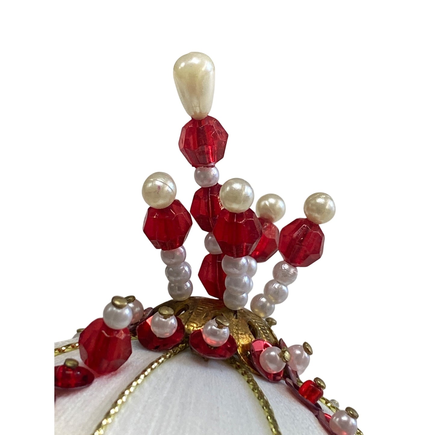 Vintage Push Pin Beaded Christmas Ornament Red Gold