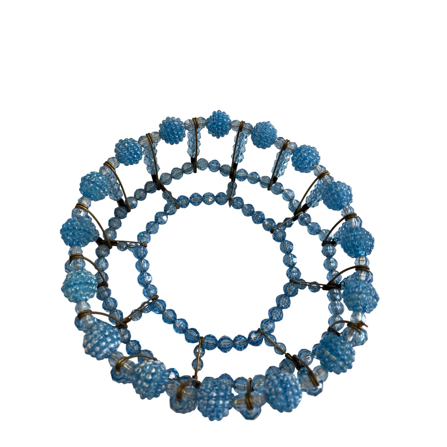 Vintage Retro Blue Plastic Beaded Safety Pin Basket Bowl Cover 1950s Art